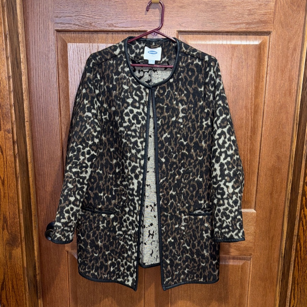 Old Navy Leopard Print Pea Coat with Black Trim